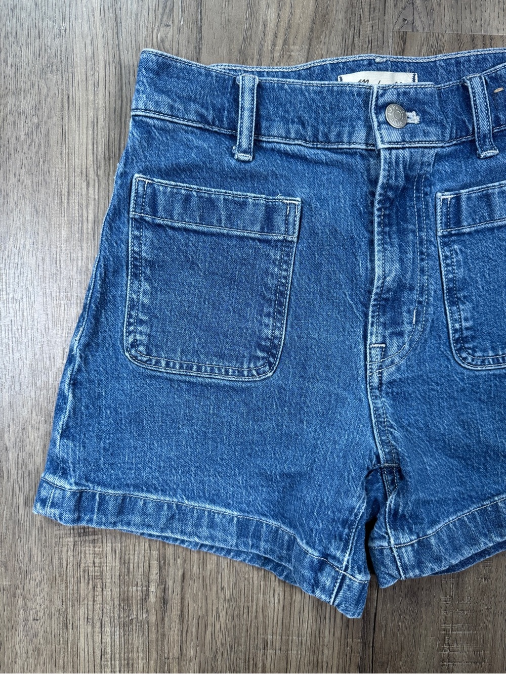 Madewell High-Rise Sailor Short Denim Patch Pocket Medium Wash Size 24 - Picture 7 of 13